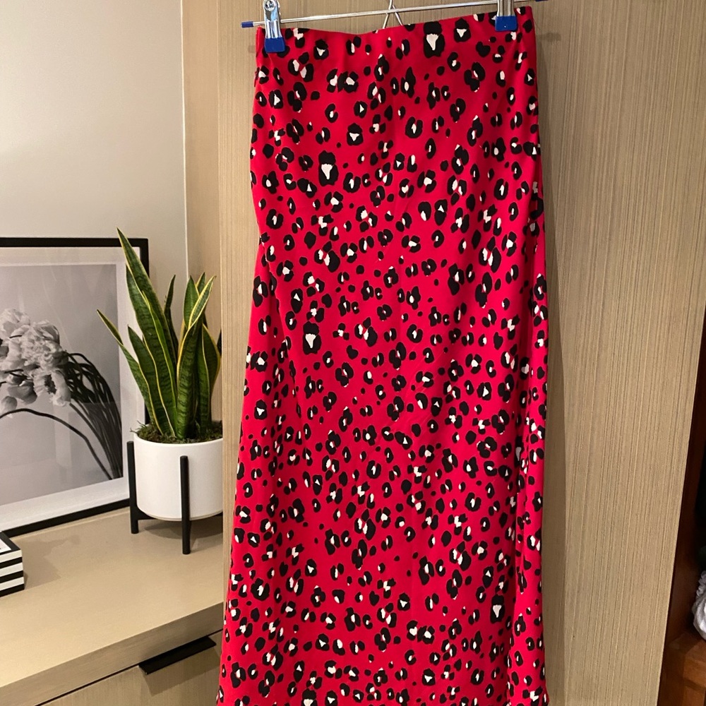 Verge Girl red cheetah print midi skirt